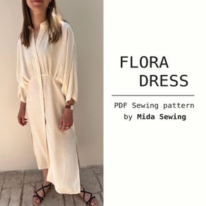 Shirt dress with decorative gathers at the front and back // PDF Sewing pattern with illustrated tutorial //  A4 / US letter // Flora dress