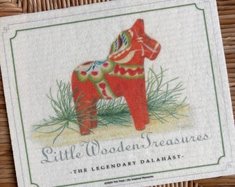Swedish Dala Horse Dishcloth: Scandinavian Kitchen Decor, Plastic-Free and Reusable