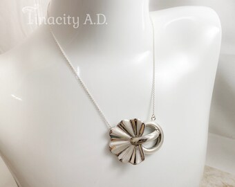 Vintage 1940's Era Monet Dress or Fur Clip Converted to a Pendant, Sterling Silver, with 18-Inch Chain.