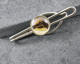 Vintage Horse Portrait Tie Clip, Reverse Glass Painting, 1930s