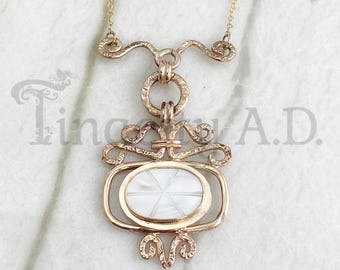 Vintage Edwardian Gold-Filled Watch Fob Repurposed as a Pendant with Vintage Carved Mother of Pearl Center Stone, Circa 1900