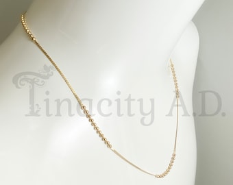 A Vintage 1970's Era 14k Yellow Gold Chain, Tiny Round Beads Interspersed with Serpentine Links-Looks Great On!