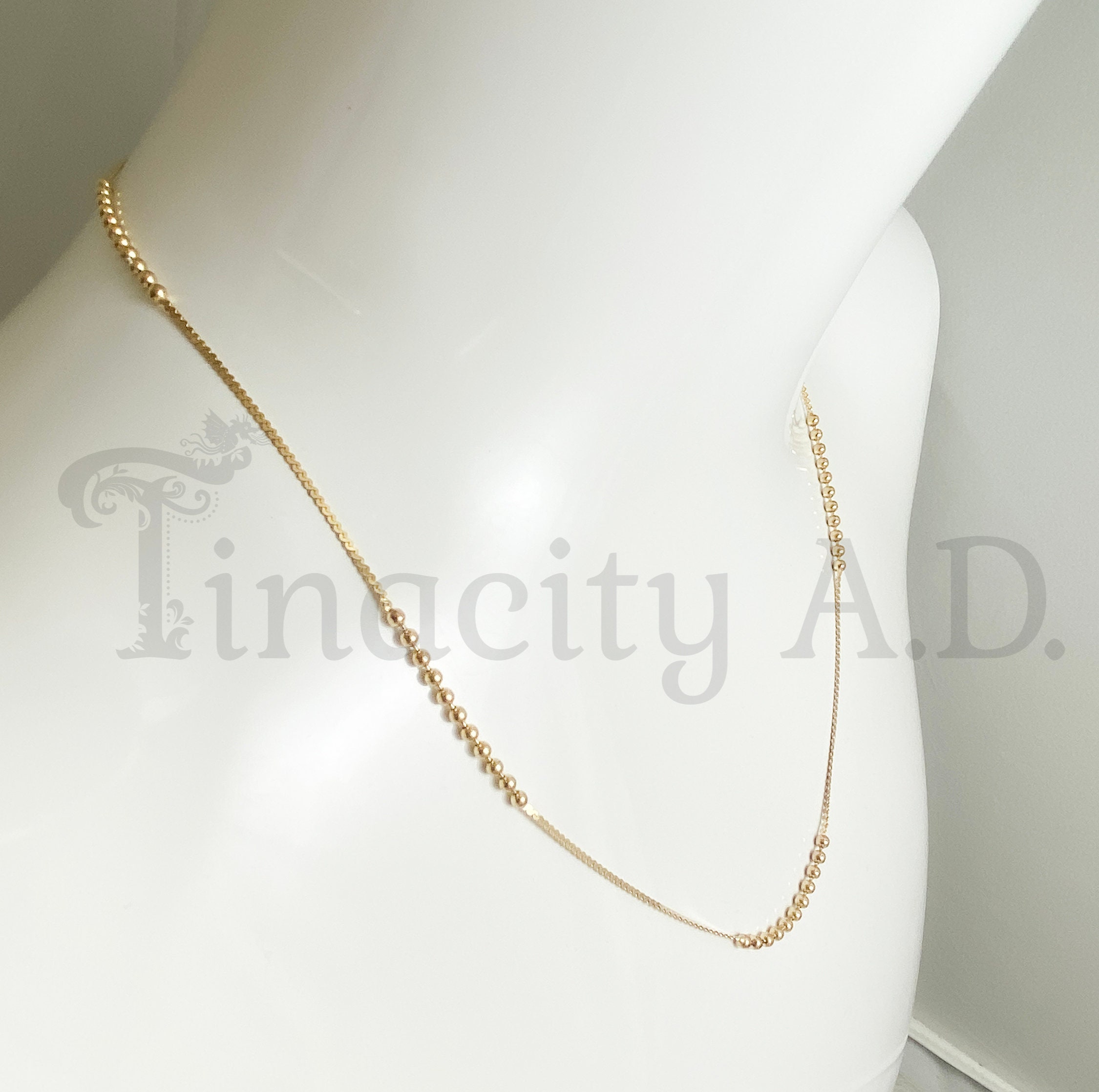 A Vintage 1970's Era 14k Yellow Gold Chain, Tiny Round Beads
