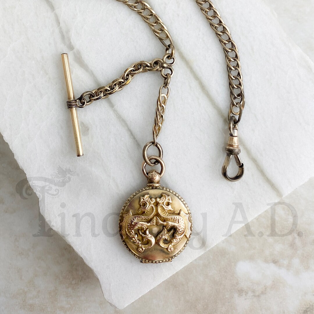 A Vintage Edwardian Pocket Watch Chain With Awesome Double Dragon ...