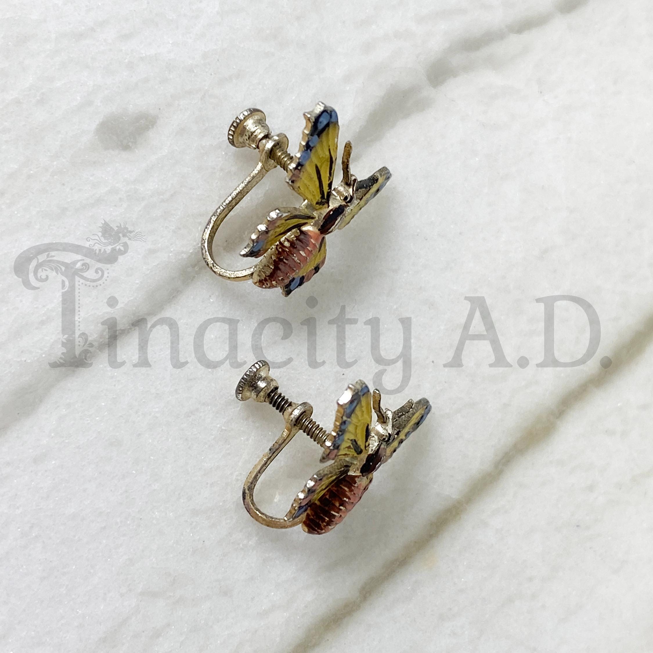 Boucles D'oreilles Anciennes Vintage En Forme De Papillon - Argent Plaqué, Occasion, Très Jolies