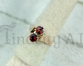 Vintage 10k Yellow Gold "Toi et Moi" Ring with Red Garnets, US Finger Size 4, Circa 1960's.
