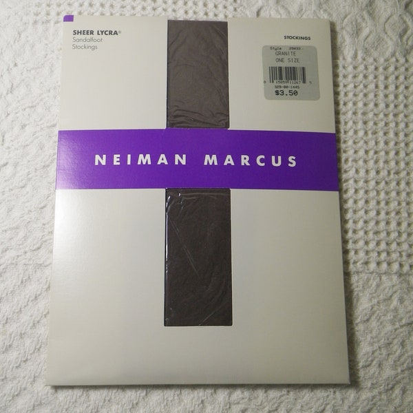 One Pair of Neiman Marcus 1970's Vintage Lycra Stockings, New in Packaging, Sheer Sandalfoot, Granite Color, One Size fits 8 1/2-11