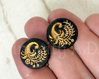 Vintage Celluloid Cornucopia Button Earrings, Gold Tone Screw Backs