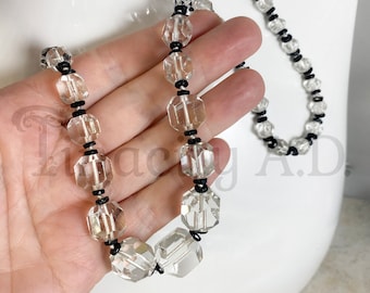 A Vintage Classic, Super Long 1920's Era Flapper Necklace, 35-Inches, Black and Clear Graduated Sizes of Cut Glass Beads