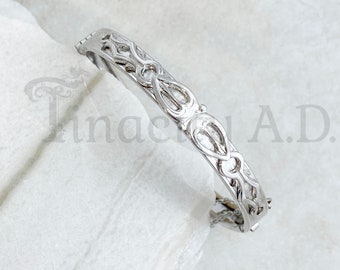 A Vintage Silver-Tone Whiting and Davis Hinged Bangle Bracelet with Raised Lacy Applied Design on Both Sides, Circa 1950's