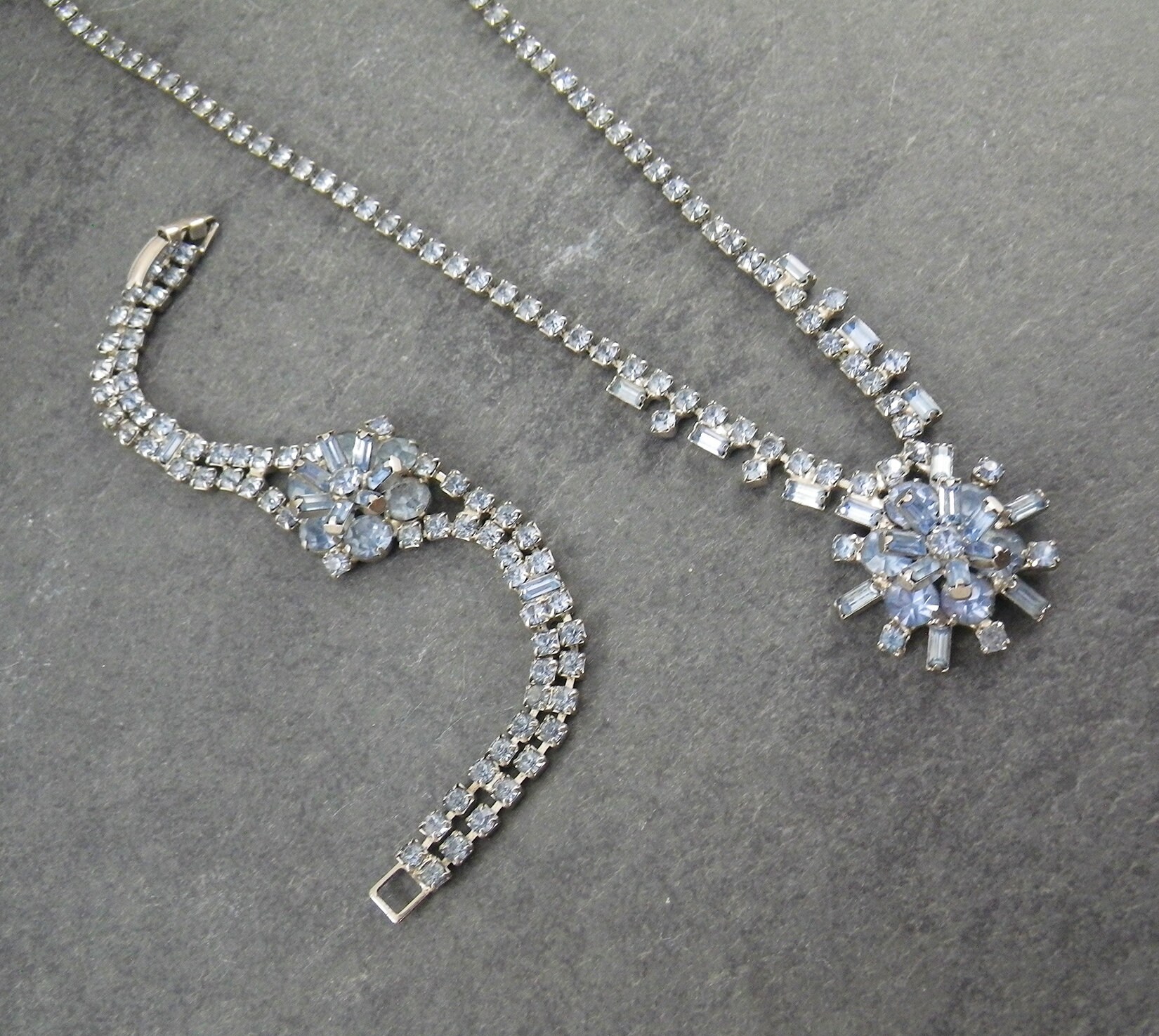 Vintage Baby Blue Rhinestone Necklace and Bracelet Set Etsy