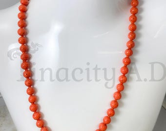 Vintage Orange Speckled Glass Bead Necklace with Flowery Clasp: 1960s Japanese Jewelry