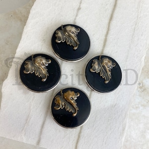 A Set of Four Vintage Buttons Featuring a Dimensional Leaf Design Against a Black Background, Circa 1950&#39;s
