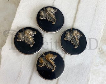 Four Vintage Buttons Featuring a Dimensional Leaf Design Against a Black Background, Circa 1950's