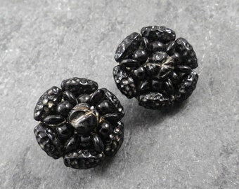 Vintage German-Made Plastic Black Button-Style Earrings, Circa 1940