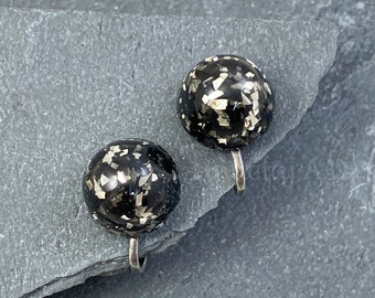 A Pair of Vintage Sterling Silver and Confetti Plastic, Black with Silver Speckles "Stones" Earrings, Circa 1950