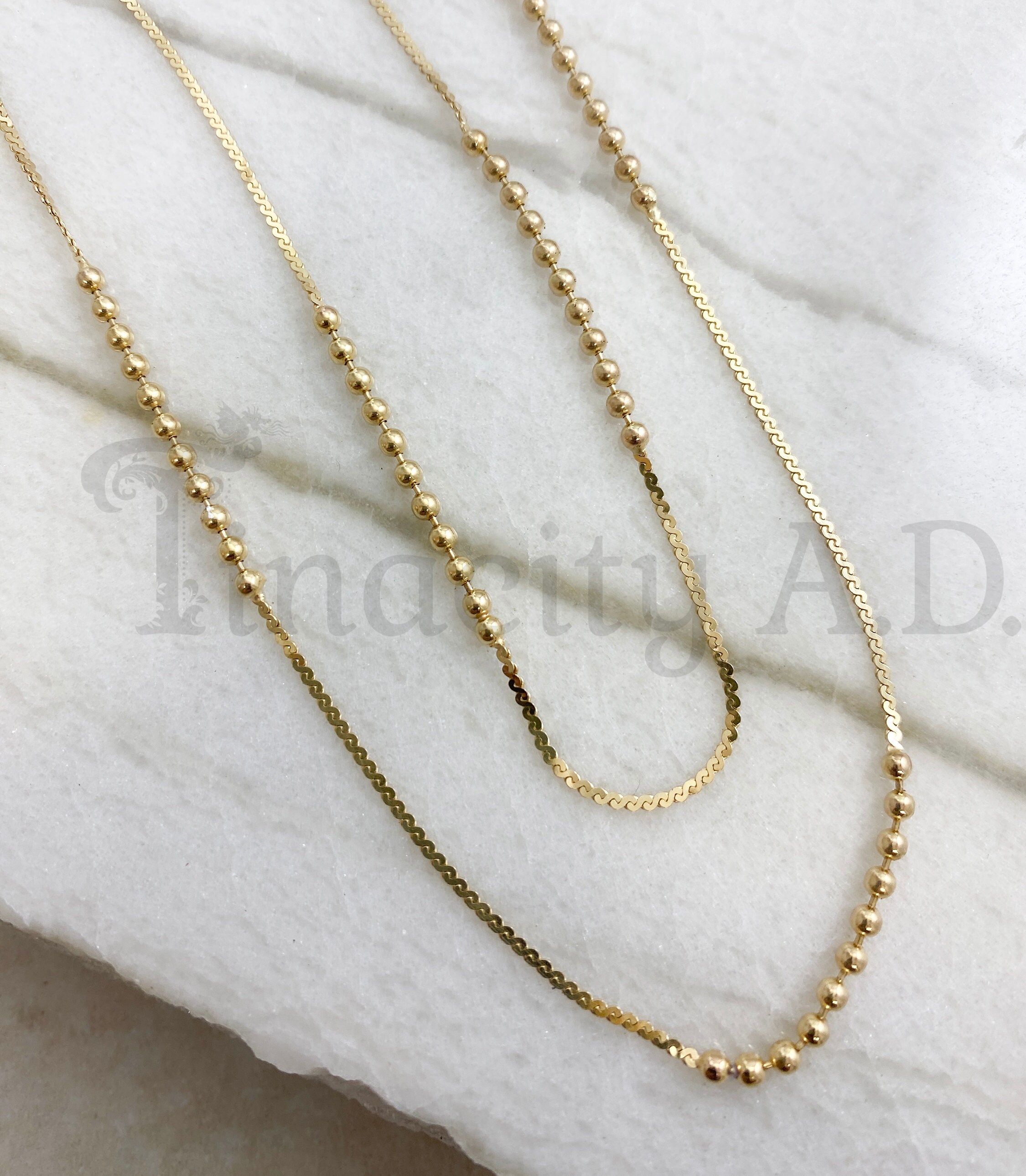 【VINTAGE HOLLYWOOD】Basic Ball Chain Necklace〜ネックレス A Vintage 1970's Era 14k Yellow Gold Chain, Tiny Round Beads