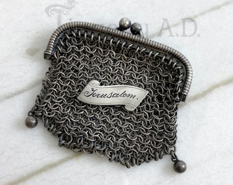 A Lovely "Grand Tour" Memento From the Holy Land, Vintage 900 Silver Chainmail Coin Purse-Pendant, Circa 1900
