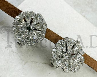 Vintage 1950's Era Weiss Flower Design Cluster Earrings with Pear Shaped and Round Rhinestones, Non-Pierced Clip Backs.