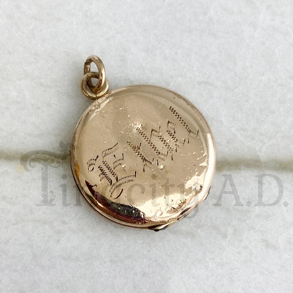 A Vintage Edwardian Gold-Filled Locket, Round-Shape with Ethel Engraved along with Baby Teeth-Marks, Circa 1915