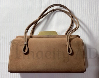 A Vintage Roy H. Bjorkman, Minneapolis, Mocha Brown-Colored Sueded Handbag with Gold-Tone Hardware, Circa 1960's