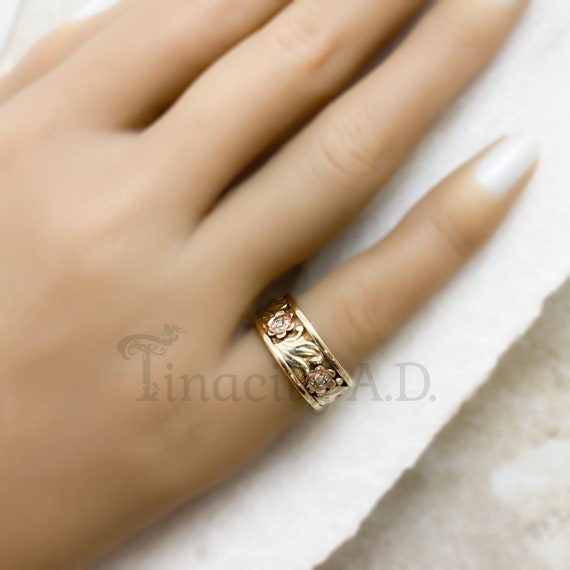 A Vintage Sweet and Whimsical 14k Band Featuring … - image 2