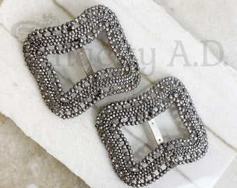 An Antique Pair of Victorian Shoe Buckles Featuring Sparkly Twelve-Facet Cut Steel "Stones", Circa 1880's