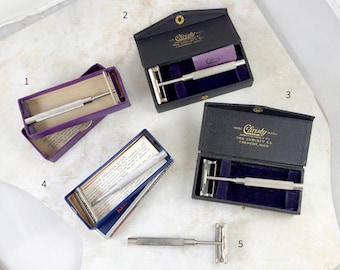 SOLD INDIVIDUALLY: Vintage Christy Chrome Finish Safety Razor's with Original Boxes, and One Unboxed,  Circa 1920's to 1930's.