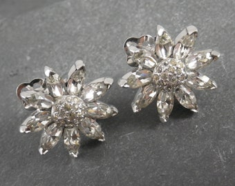 Jomaz Vintage Marquise Halo Rhinestone Flower-Shaped Clip-On Earrings with Pave Center