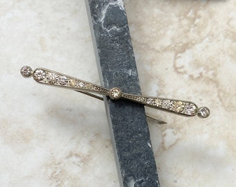 A Sweet Vintage Czechoslovakian-Made Silver Tone Bar Pin with Graduated Rhinestones, Circa 1930