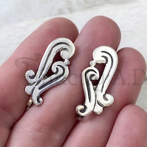A Lovely Vintage Pair of Mexican Silver Earrings with a Mayan Stylistic Flavor, Non-Pierced, Circa 1960&#39;s
