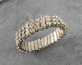 Vintage Art Deco Flexible Rhinestone Bangle with lots of Sparkle, Made in Japan, Circa 1940
