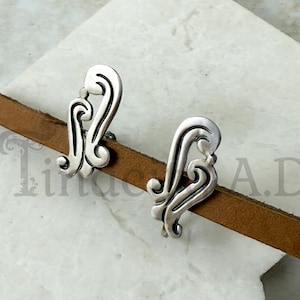 Vintage Mexican Silver Earrings with a Mayan Stylistic Flavor, Non-Pierced Screw Backs, Circa 1960's