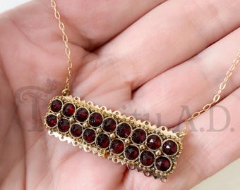 Antique Victorian Pendant, 14k Gold with Bohemian Garnets and Granulated Design, Made from a Converted Clasp, Circa 1880's.