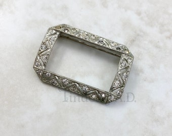 A Vintage Art Deco Early Coro Pin, Silver-Tone Rectangular Buckle-Style "Pave' Set with Rhinestones, Circa 1930's.