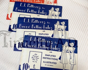 A Collection of E.I (Elizabeth Institute) Patterns for Bound Button Holes, from the 1940's, Group of Four