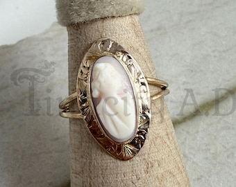 Antique Edwardian "Angel Skin" Shell Cameo Gold-Filled Element Repurposed as a Ring with Split Shank, Size 7 1/2.