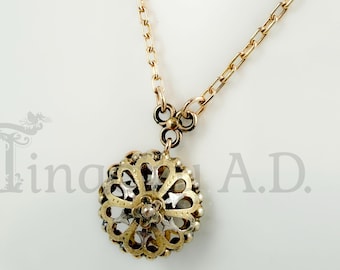 Antique Victorian Tri-Color (Silver, Gold and Rose Tone) Circular Fob-Pendant with Newer 18-Inch Gold-Filled Chain and Accents.