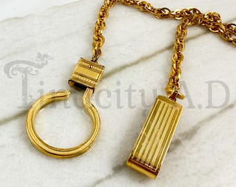 Vintage Gold-Tone Hickok Watch Chain or Key Chain with Belt Clip, Made in USA, Circa 1940's