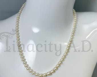 Vintage Cultured Graduated Round Pearl Necklace: 14k White Gold Filigree Clasp, 1960s