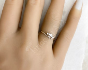 A Lovely Vintage 1950's Era Delicate Bypass Style Ring, 10k White Gold with Illusion Set Diamonds