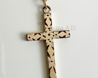 Vintage Victorian Style Fancy Engraved Gold-Filled Cross Pendant with 15-Inch Fine Chain, Circa 1930's