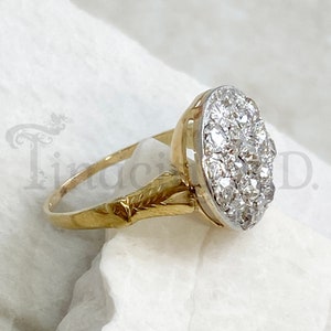 A Simply Beautiful Art Deco Ring, 14k Yellow and White Gold, with Pave Set Old Cut Diamonds, Circa 1940's