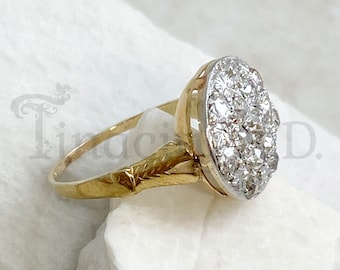A Simply Beautiful Art Deco Ring, 14k Yellow and White Gold, with Pave Set Old Cut Diamonds, Circa 1940's