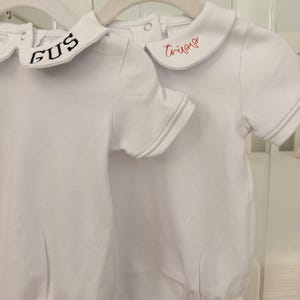 Embroidered Peter Pan Boys Baby Bubble, Classic Boys Collar, Short Sleeve