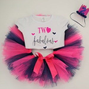 Birthday Outfit, Baby Girl Tutu Outfit Baby, Two Fabulous Birthday Outfit, 2nd Birthday Outfit Girl , Hot Pink Navy Tutu Outfit Baby Girl