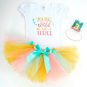 Young Wild And Three Birthday Outfit, Young Wild And Three Shirt, 3rd Birthday Outfit Girl, Tutu Birthday Outfit, Girls 3rd Birthday outfit image 4