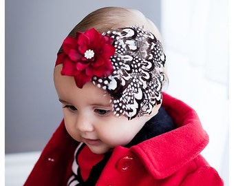 Baby headbands, Feather headbands, Flapper Headband, Baby girls headbands, Newborn photo prop, Hair bows, Black , White, Red, Hairbows, Girl