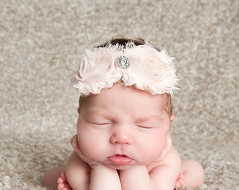Diadema Shabby Chic, Diademas y arcos para niñas, Diademas de marfil, Diadema de bautismo para niña, Diademas en shabat, Diadema de flores