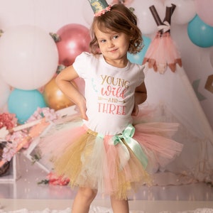 Young Wild And Three Birthday Outfit, Young Wild And Three Shirt, 3rd Birthday Outfit Girl, Tutu Birthday Outfit, Girls 3rd Birthday outfit image 3